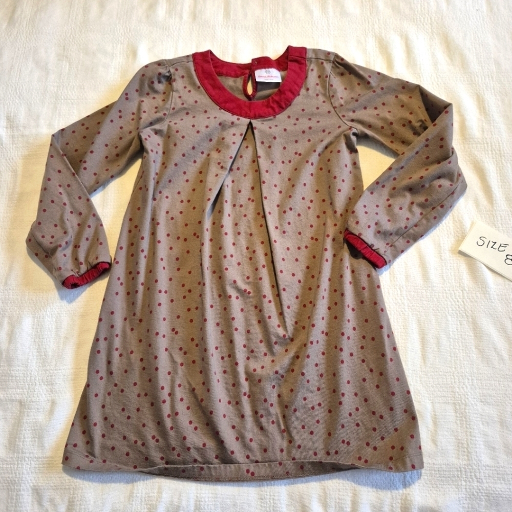 Hanna Andersson girls size 130 or 8 taupe & maroon dress tunic VGUC